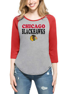 '47 Chicago Blackhawks Womens Grey Club Raglan Long Sleeve Crew T-Shirt