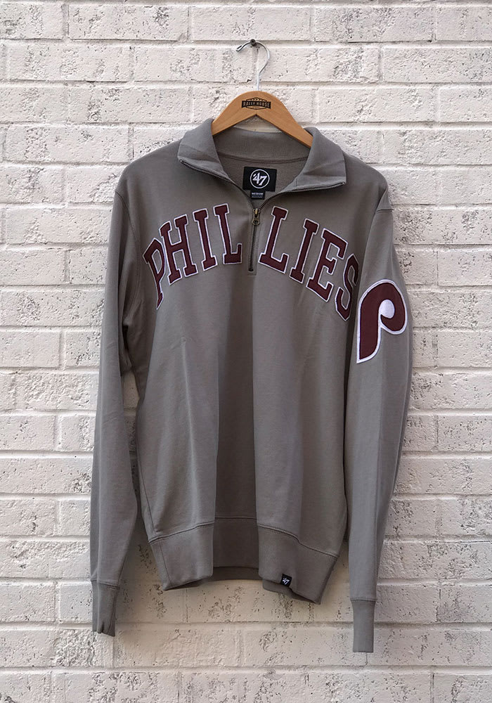 47 Philadelphia Phillies Mens Grey Striker Long Sleeve 1/4 Zip Fashion Pullover