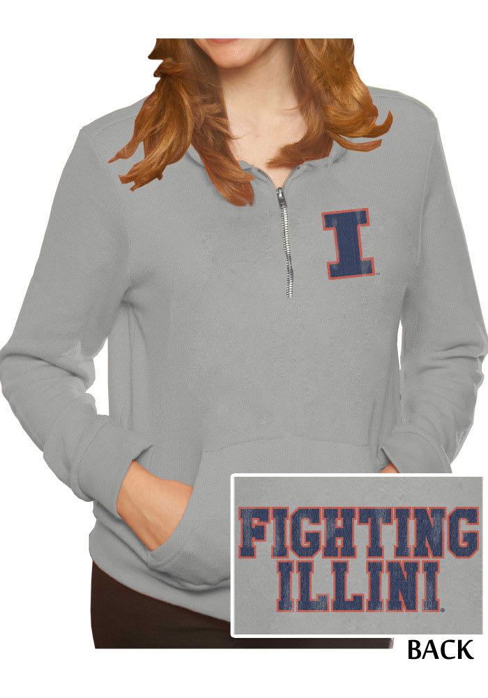 Illinois Fighting Illini Womens Grey Tri-Blend Fleece 1/4 Zip Pullover