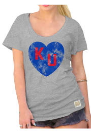 Original Retro Brand Kansas Jayhawks Juniors Grey Heart Scoop T-Shirt