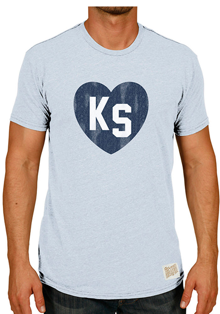 Original Retro Brand Kansas Light Blue Heart Initials Short Sleeve T Shirt