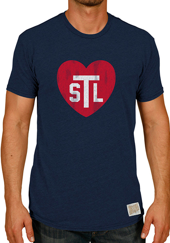 Original Retro Brand St Louis Navy Blue Heart Initials Short Sleeve T Shirt