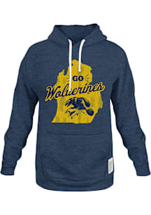 Original Retro Brand Michigan Wolverines Youth Blue Wolverine State Logo Long Sleeve Hoodie