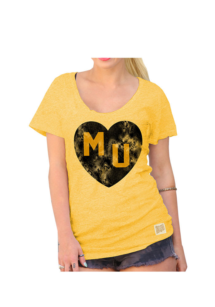 Original Retro Brand Missouri Tigers Juniors Gold Heart Pocket Scoop T-Shirt