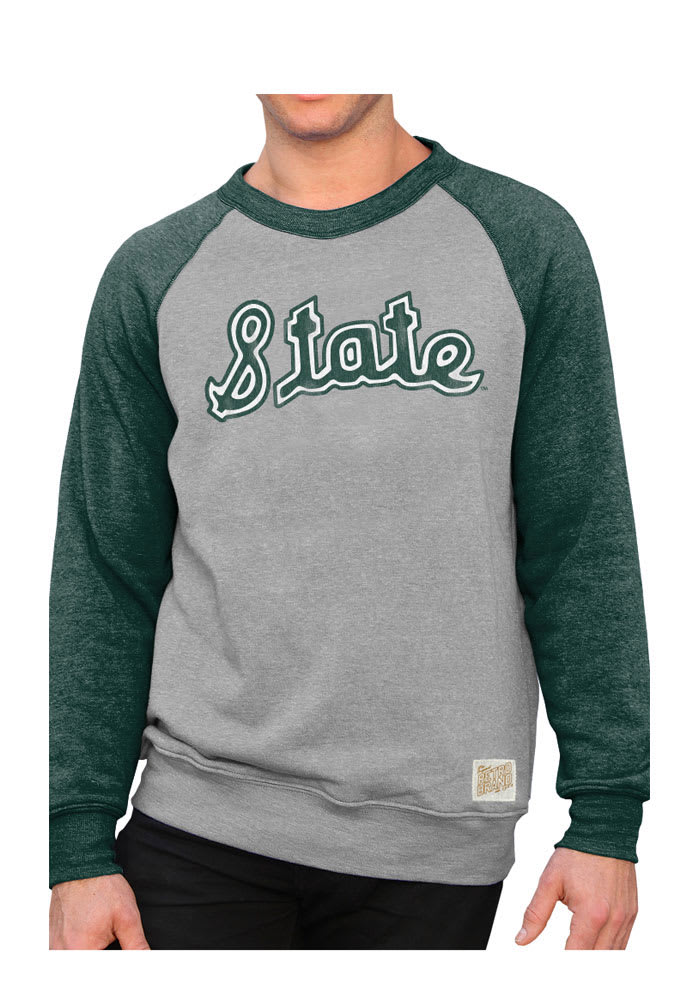 Original Retro Brand Michigan State Spartans Mens Grey Script Long Sleeve Fashion Sweatshirt
