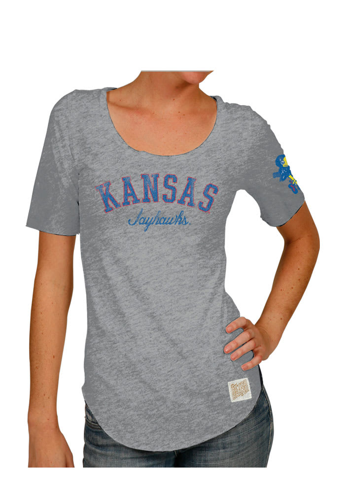 Original Retro Brand Kansas Jayhawks Womens Grey Streaky Scoop T-Shirt