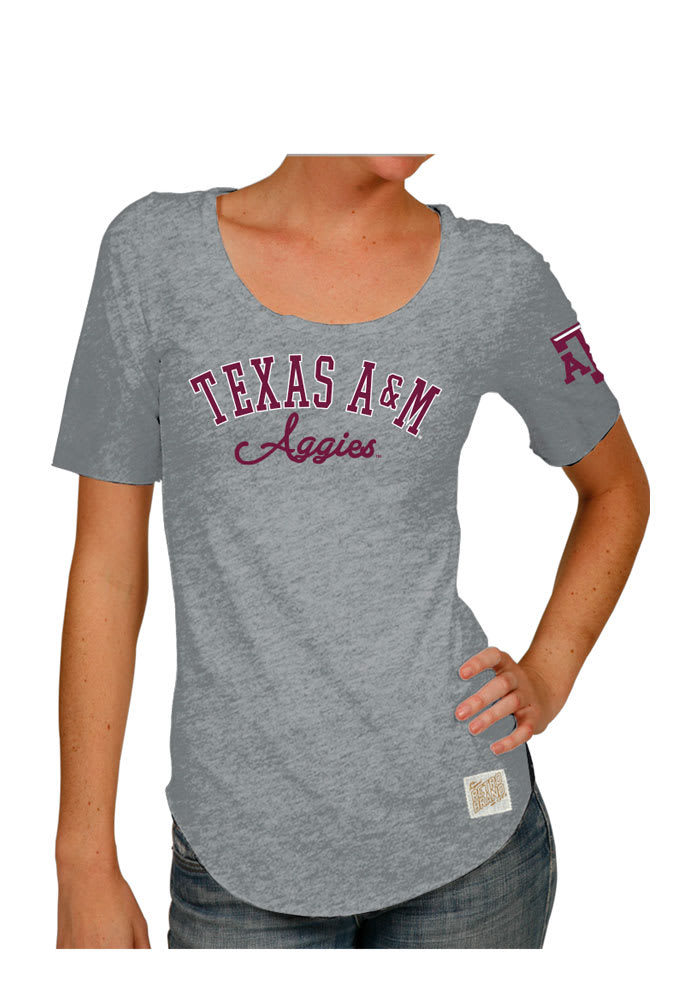 Original Retro Brand Texas A&M Aggies Womens Grey screen print team graphic Scoop T-Shirt
