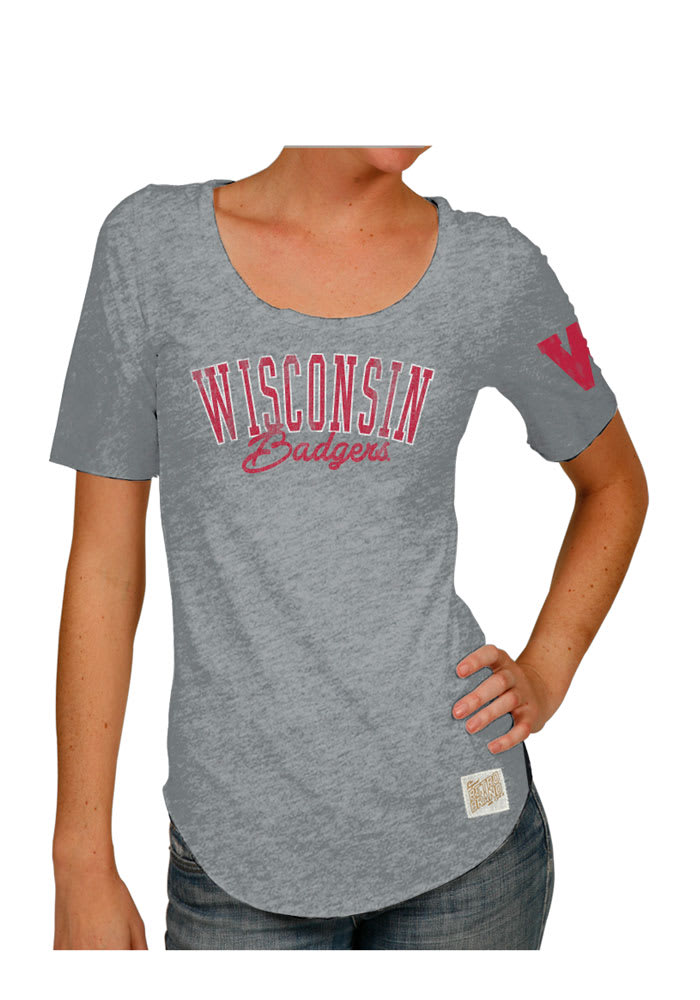 Original Retro Brand Wisconsin Badgers Womens Grey Streaky Scoop T-Shirt
