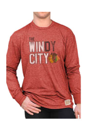 Original Retro Brand Chicago Blackhawks Red Mock Twist Long Sleeve Fashion T Shirt