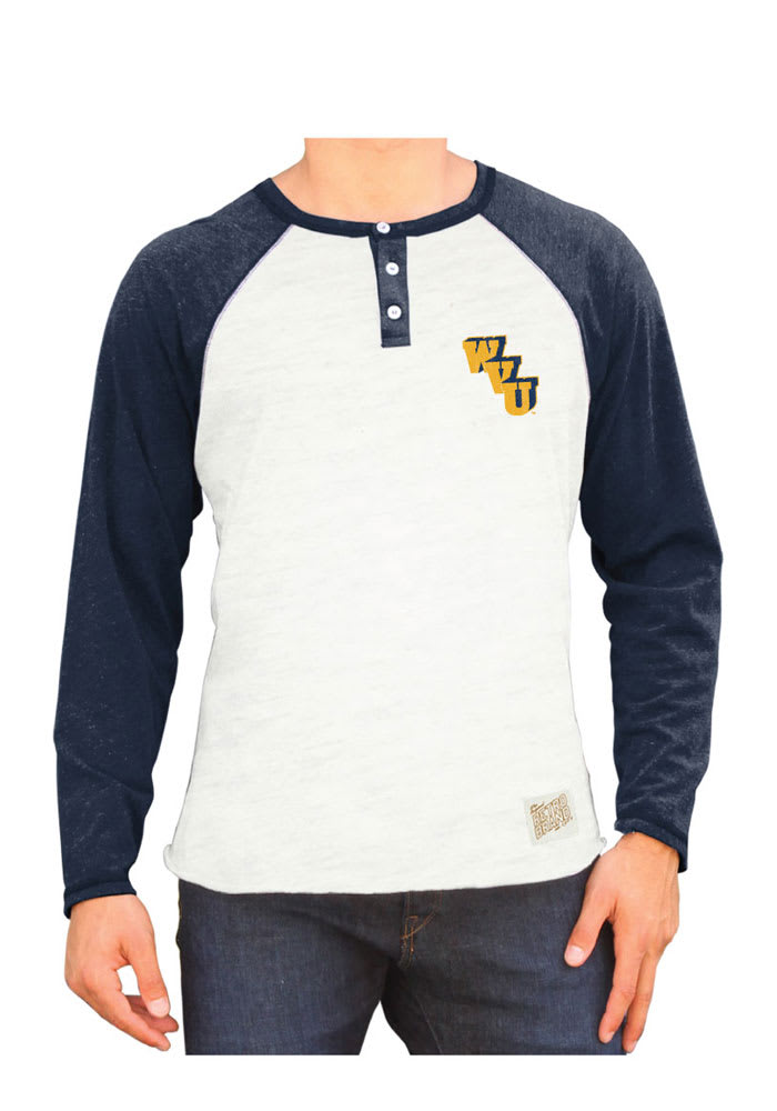 Original Retro Brand West Virginia Mountaineers Grey Raglan Long Sleeve Fashion T Shirt