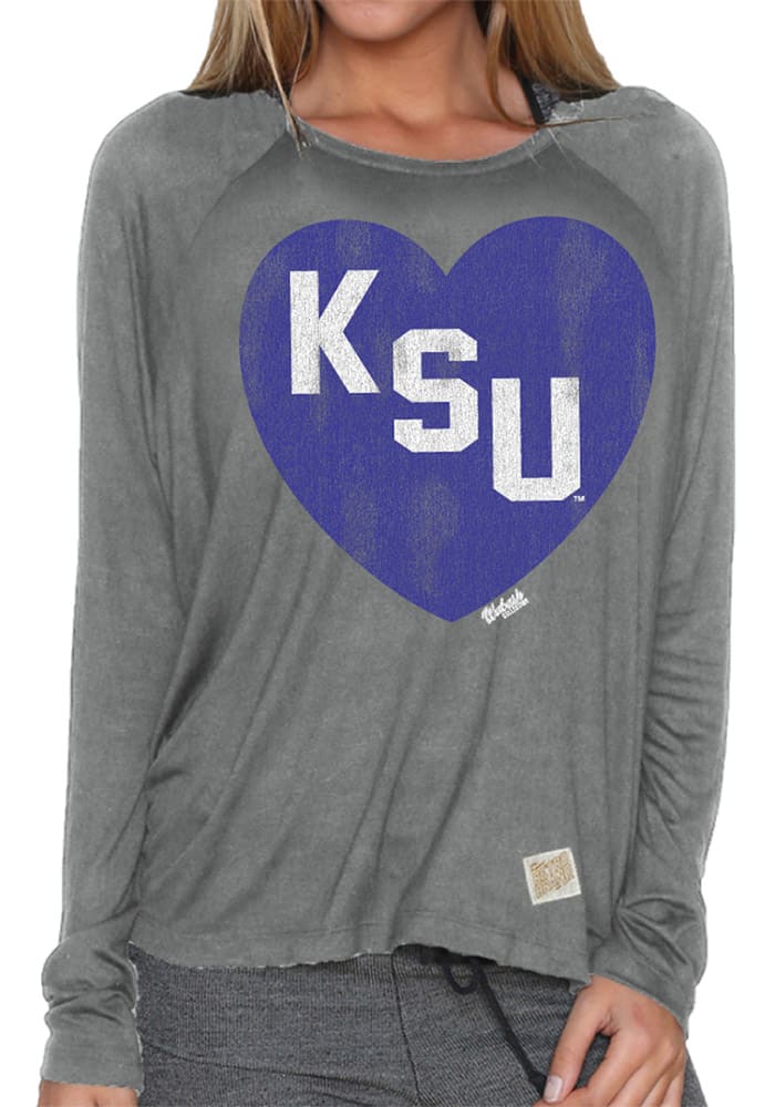 Original Retro Brand K-State Wildcats Juniors Grey Heart Long Sleeve Crew T-Shirt