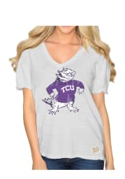 Original Retro Brand TCU Horned Frogs Juniors White Nicole V-Neck T-Shirt