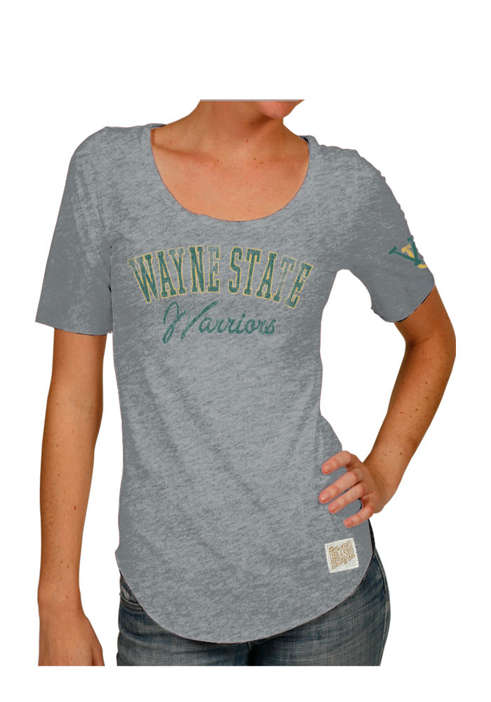 Original Retro Brand Wayne State Warriors Womens Grey Streaky Scoop T-Shirt
