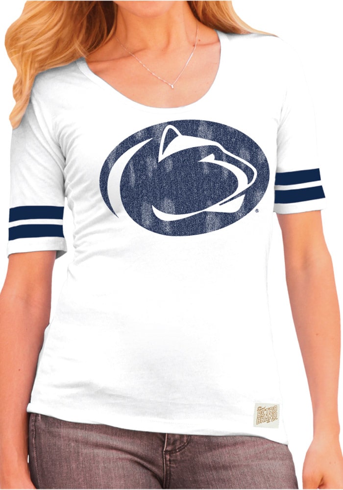 Original Retro Brand Penn State Nittany Lions Juniors White FB Stripe Scoop T-Shirt