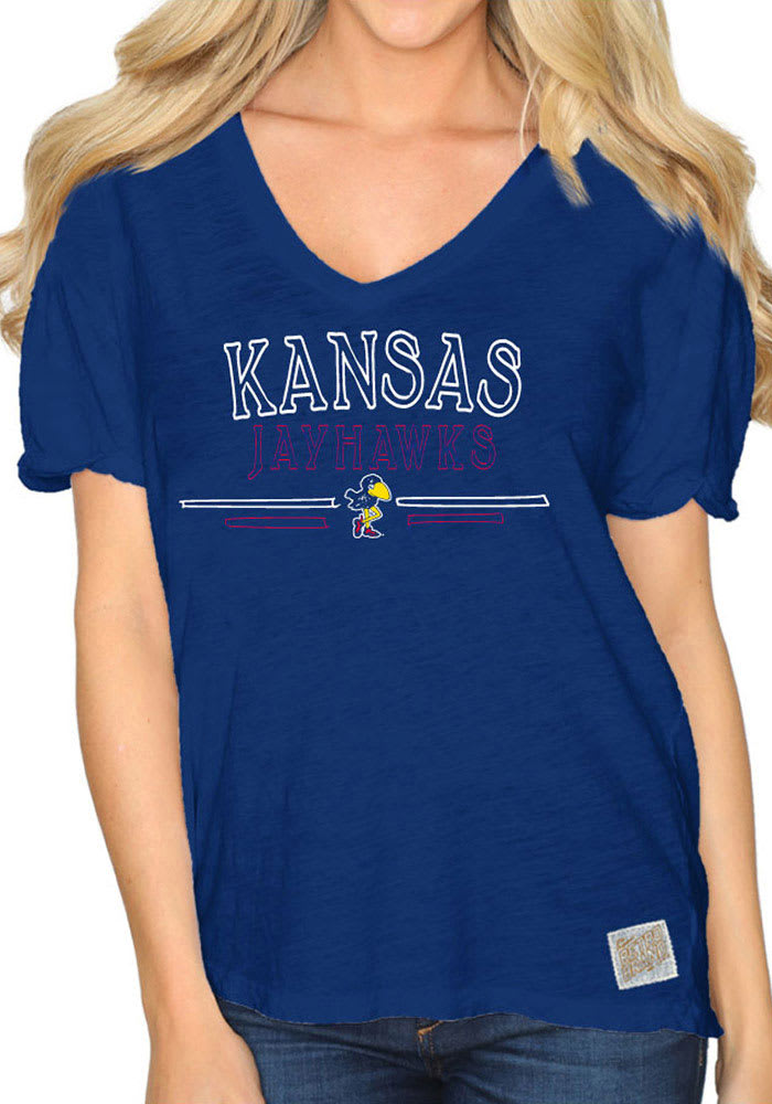 Original Retro Brand Kansas Jayhawks Womens Blue Nicole V-Neck T-Shirt