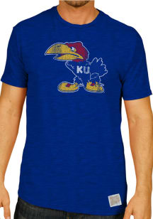 Original Retro Brand Kansas Jayhawks Blue Big Logo Short Sleeve Fashion T Shirt