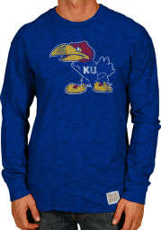 Original Retro Brand Kansas Jayhawks Blue Big Logo Long Sleeve Fashion T Shirt