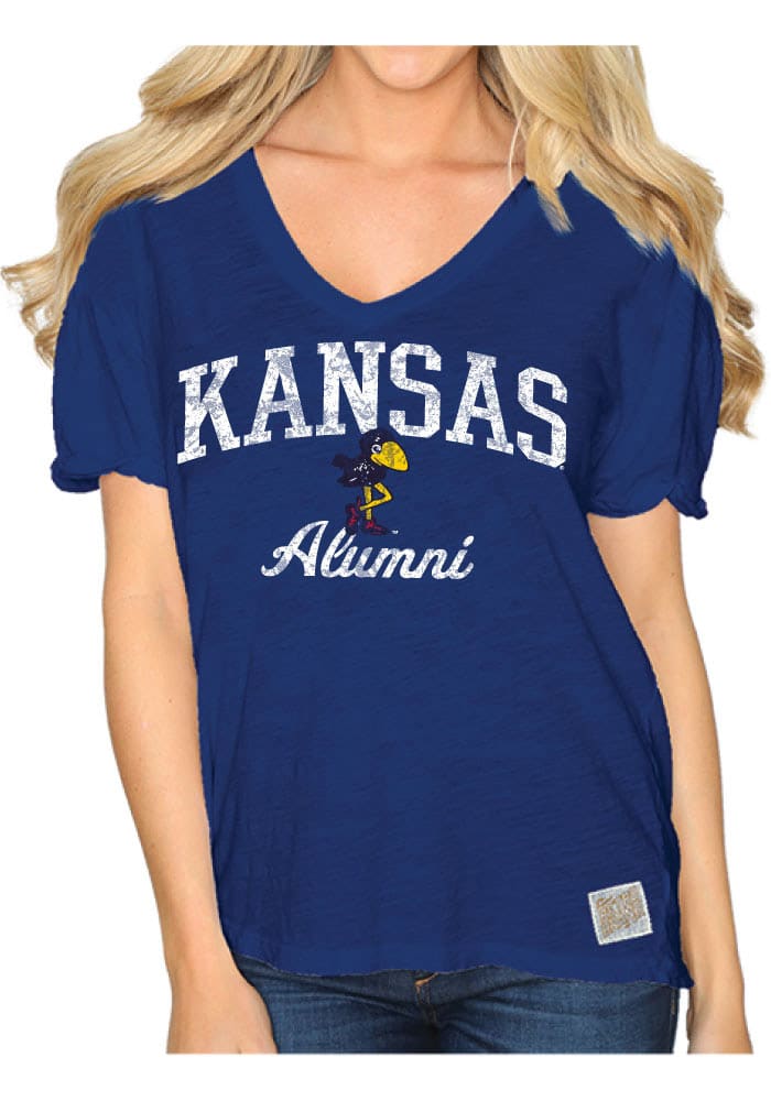 Original Retro Brand Kansas Jayhawks Womens Blue Nicole V-Neck T-Shirt
