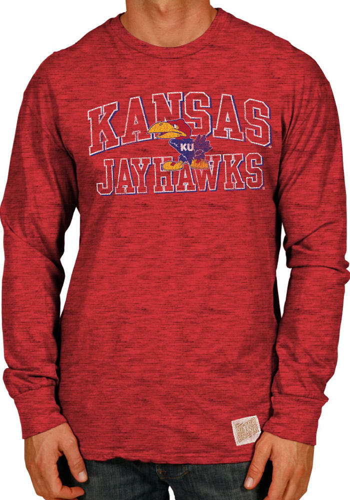 Original Retro Brand Kansas Jayhawks Red Number 1 Long Sleeve Fashion T Shirt