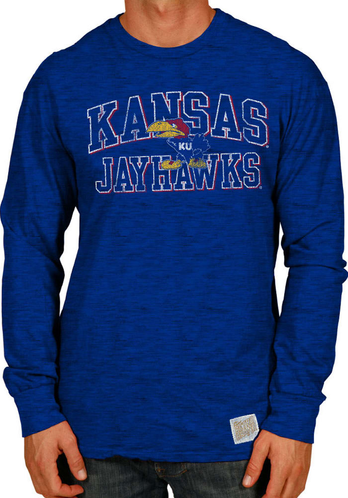 Original Retro Brand Kansas Jayhawks Blue Number 1 Long Sleeve Fashion T Shirt