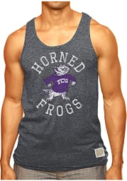Original Retro Brand TCU Horned Frogs Mens Charcoal Arch Logo Short Sleeve Tank Top