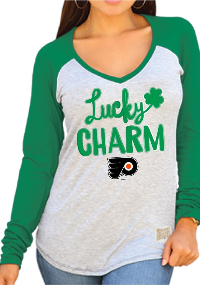 Original Retro Brand Philadelphia Flyers Womens Grey Lucky Charm Long Sleeve T-Shirt