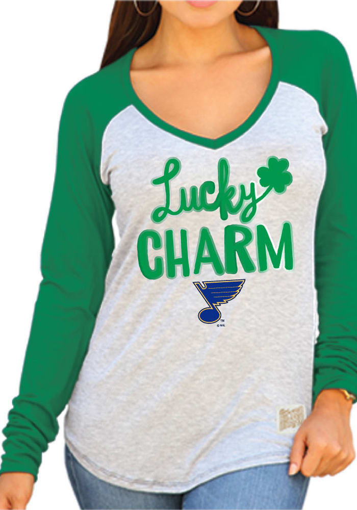 Original Retro Brand St Louis Blues Womens Grey Lucky Charm Long Sleeve T-Shirt