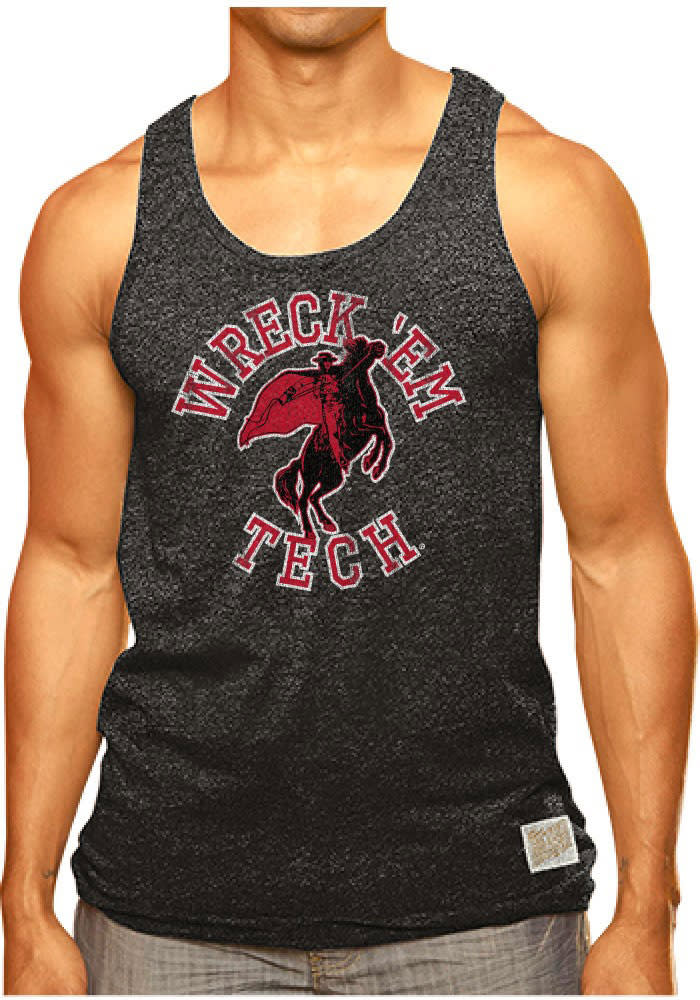 Original Retro Brand Texas Tech Red Raiders Mens Black Arch Logo Short Sleeve Tank Top