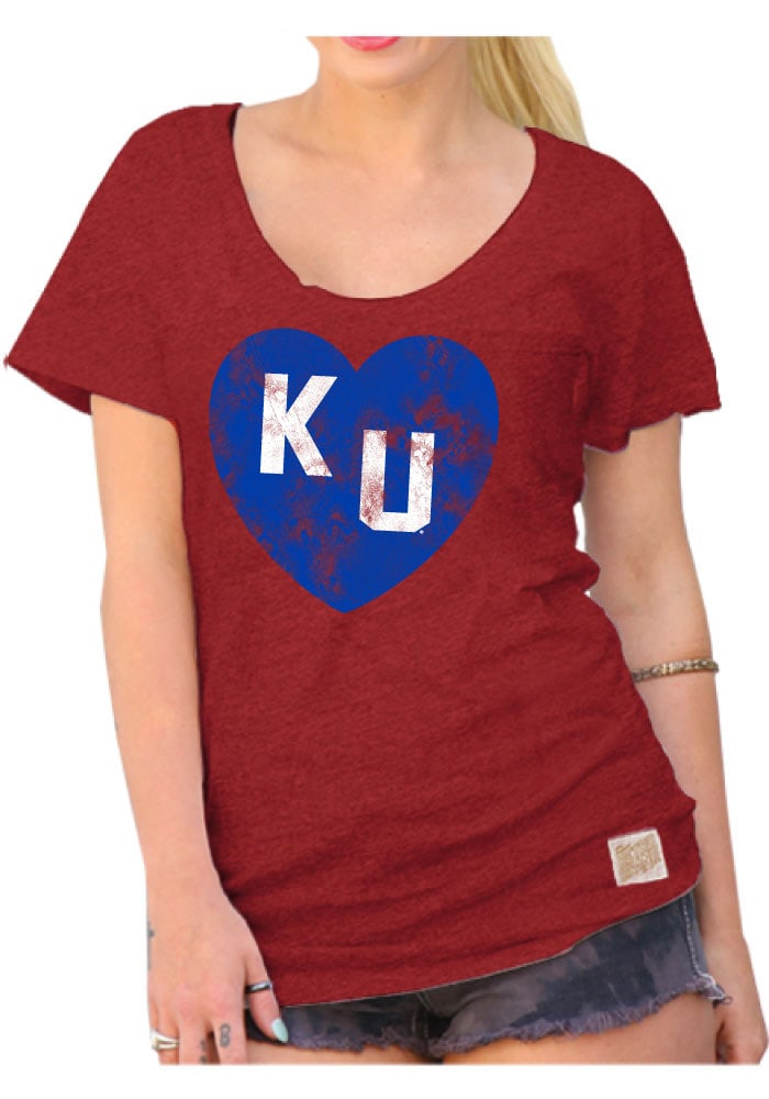 Original Retro Brand Kansas Jayhawks Womens Red Heart Scoop T-Shirt
