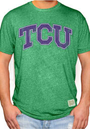 Original Retro Brand TCU Horned Frogs Green Distressed Short Sleeve Fashion T Shirt