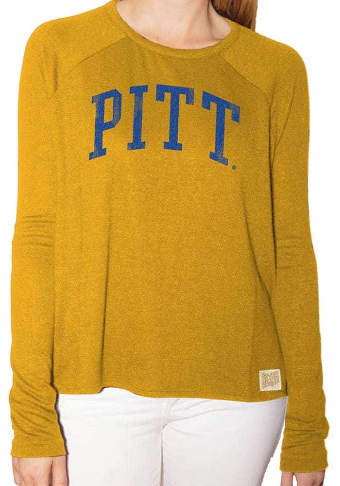Original Retro Brand Pitt Panthers Womens Gold Alicia Long Sleeve Crew T-Shirt