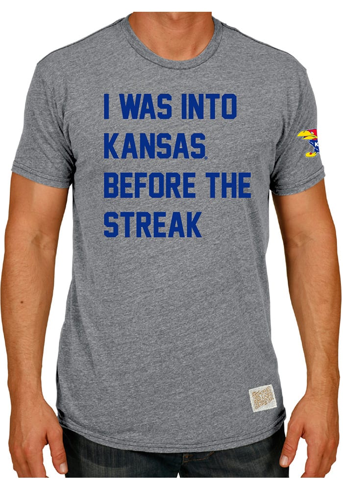Original Retro Brand Kansas Jayhawks Grey Kansas Streak Short Sleeve Fashion T Shirt