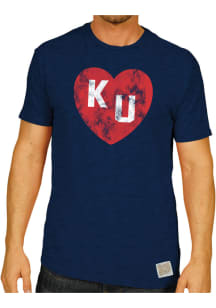 Original Retro Brand Kansas Jayhawks Navy Blue Heart Initial Short Sleeve Fashion T Shirt