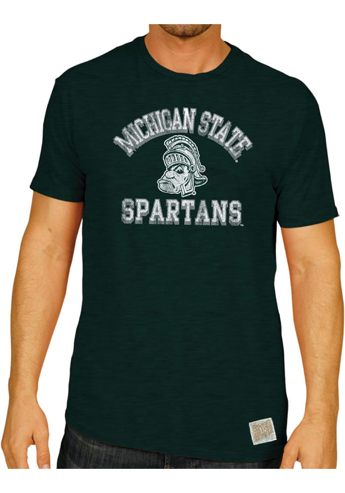 Original Retro Brand Michigan State Spartans Green Arch Logo Short Sleeve Fashion T Shirt