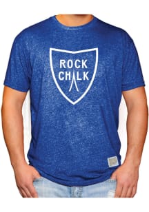 Original Retro Brand Kansas Jayhawks Blue Rock Chalk Shield Short Sleeve Fashion T Shirt