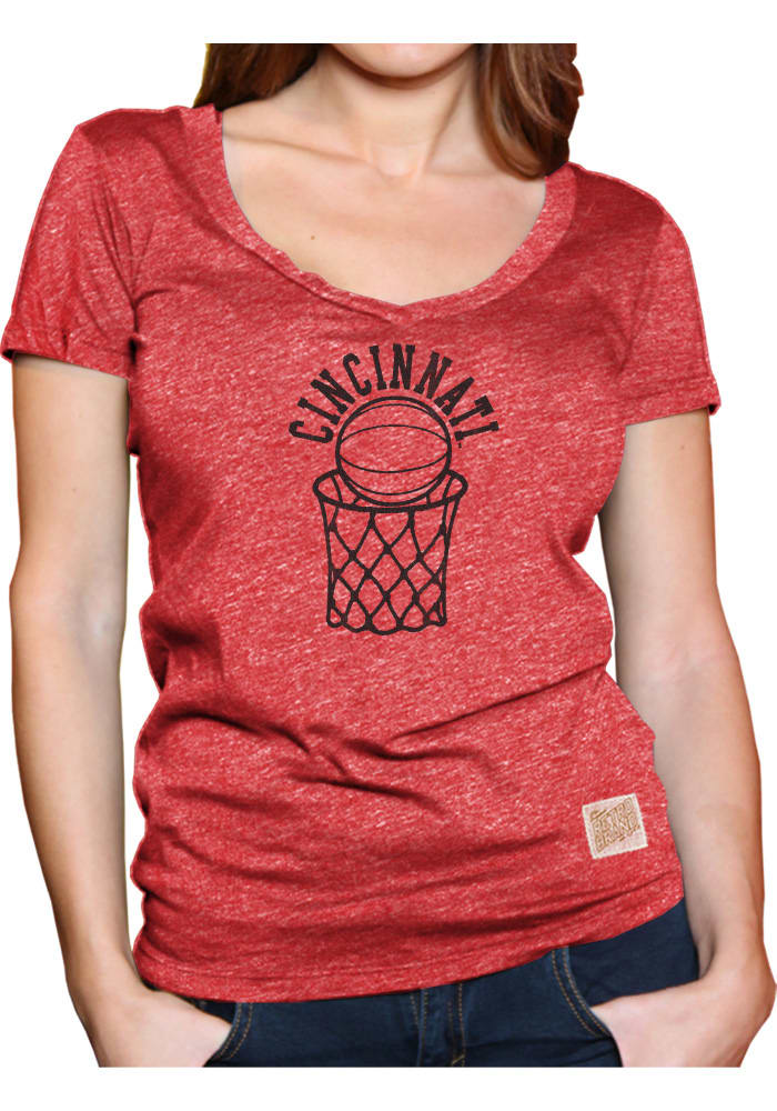 Original Retro Brand Cincinnati Bearcats Womens Red Arched Hoop Short Sleeve T-Shirt