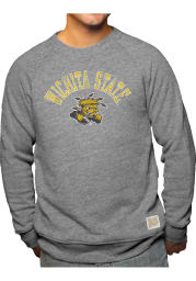 Original Retro Brand Wichita State Shockers Mens Grey Vault Logo Long Sleeve Fashion Sweatshirt