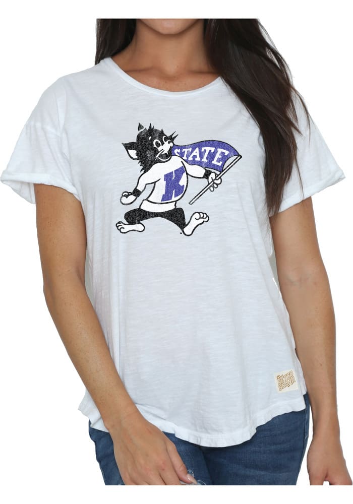 Original Retro Brand K-State Wildcats Womens White Slub Rollup Short Sleeve T-Shirt