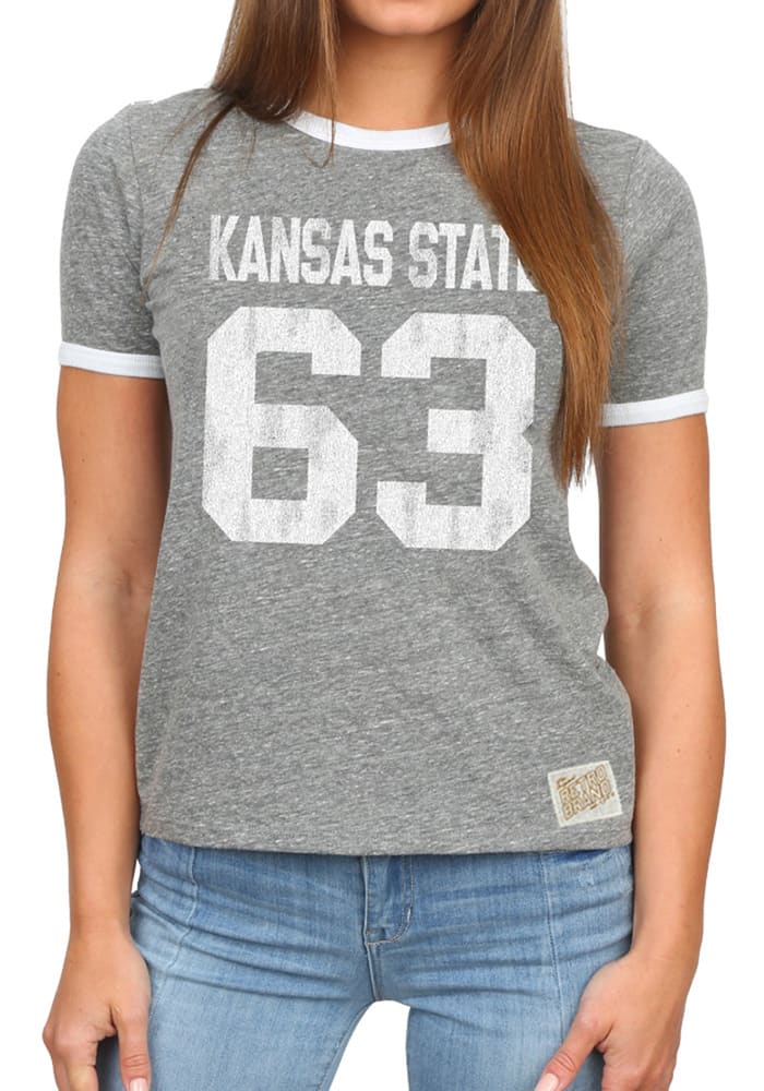 Original Retro Brand K-State Wildcats Womens Grey Kaela Ringer Crew Neck Short Sleeve T-Shirt