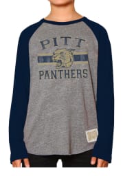 Original Retro Brand Pitt Panthers Youth Grey Raglan Long Sleeve Fashion T-Shirt