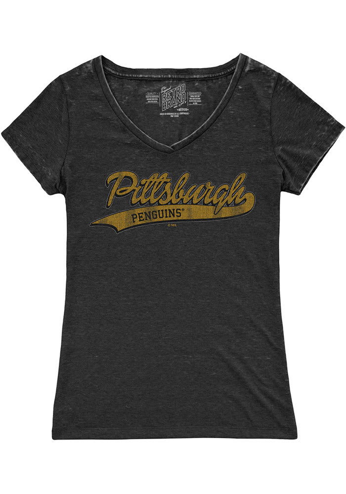 Original Retro Brand Pittsburgh Penguins Girls Black Tailsweep Short Sleeve Fashion T-Shirt
