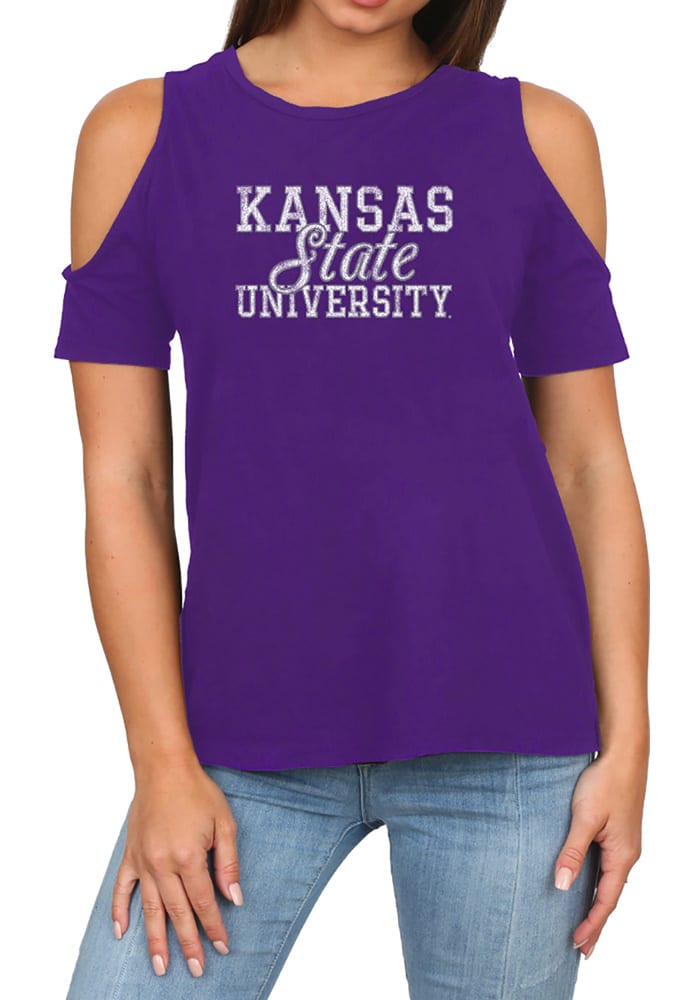 Original Retro Brand K-State Wildcats Womens Purple Cold Shoulder Short Sleeve T-Shirt