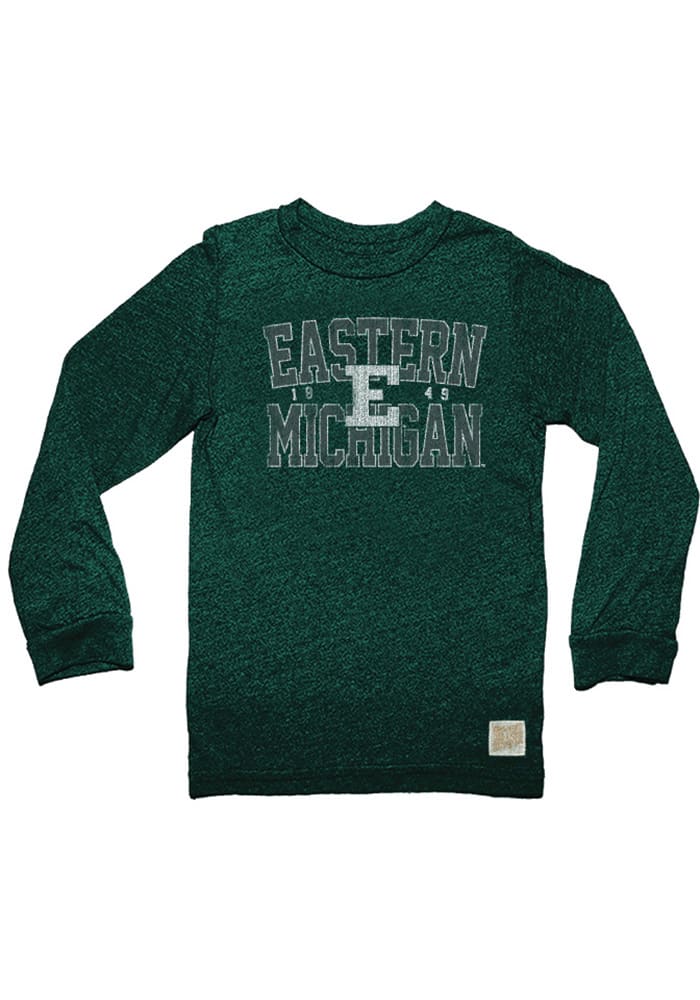 Original Retro Brand Eastern Michigan Eagles Green Mock Twist Long Sleeve Fashion T Shirt