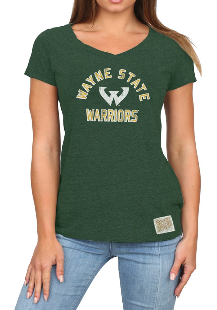 Original Retro Brand Wayne State Warriors Womens Green Confetti V-Neck Short Sleeve T-Shirt