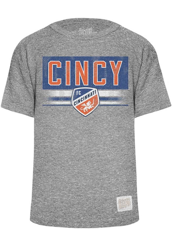 Original Retro Brand FC Cincinnati Youth Grey Vintage Lines Short Sleeve Fashion T-Shirt