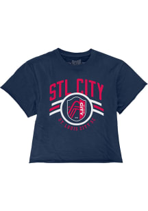 Original Retro Brand St Louis City SC Girls Navy Blue Curved Wordmark Cut Off Short Sleeve Tee