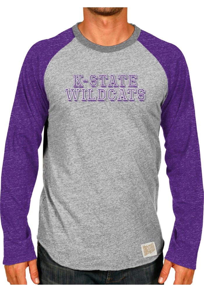 Original Retro Brand K-State Wildcats Purple Tri-Color Long Sleeve Fashion T Shirt