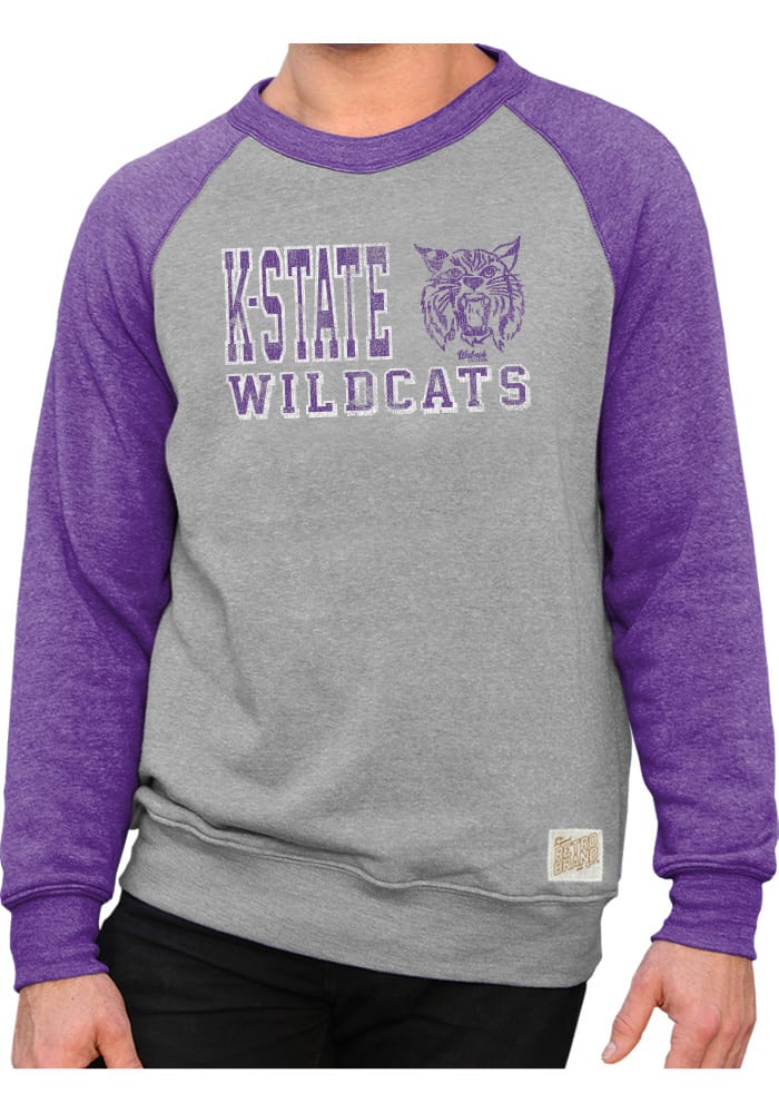 Original Retro Brand K-State Wildcats Mens Purple Color Black Raglan Long Sleeve Fashion Sweatshirt