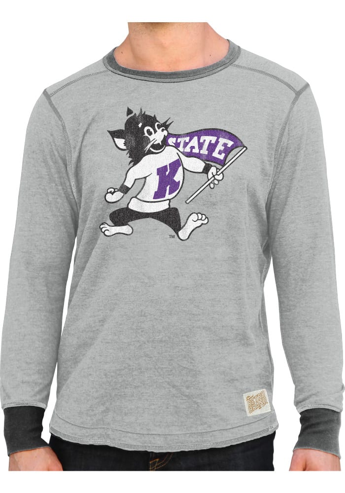 Original Retro Brand K-State Wildcats Mens Grey Deconstructed Long Sleeve Fashion Sweatshirt