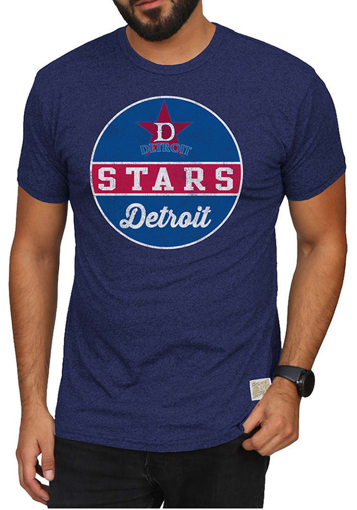 Original Retro Brand Detroit Stars Navy Blue Mock Twist Short Sleeve Fashion T Shirt